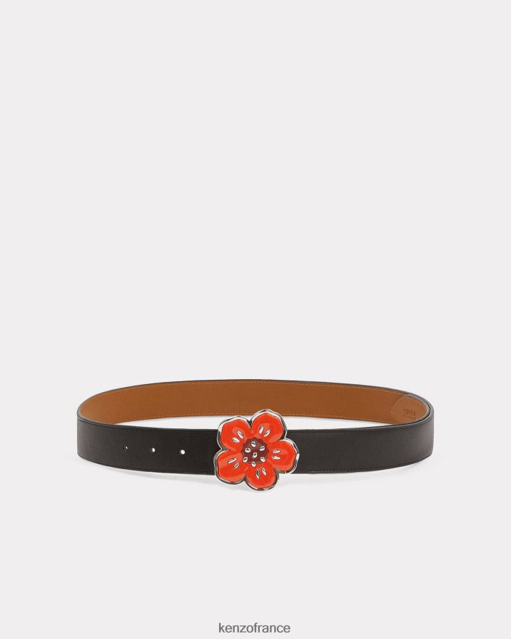 accessoires Kenzo Large ceinture en cuir réversible à fleurs de boke. noir unisexe LFF6X0948