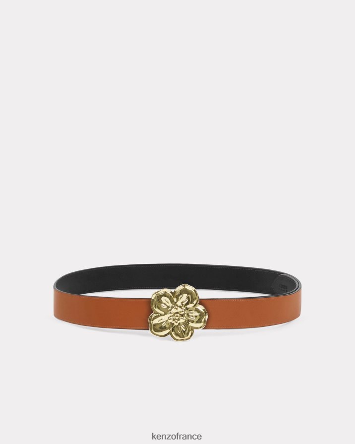 accessoires Kenzo large ceinture en cuir réversible à fleurs de boke noir unisexe LFF6X0859