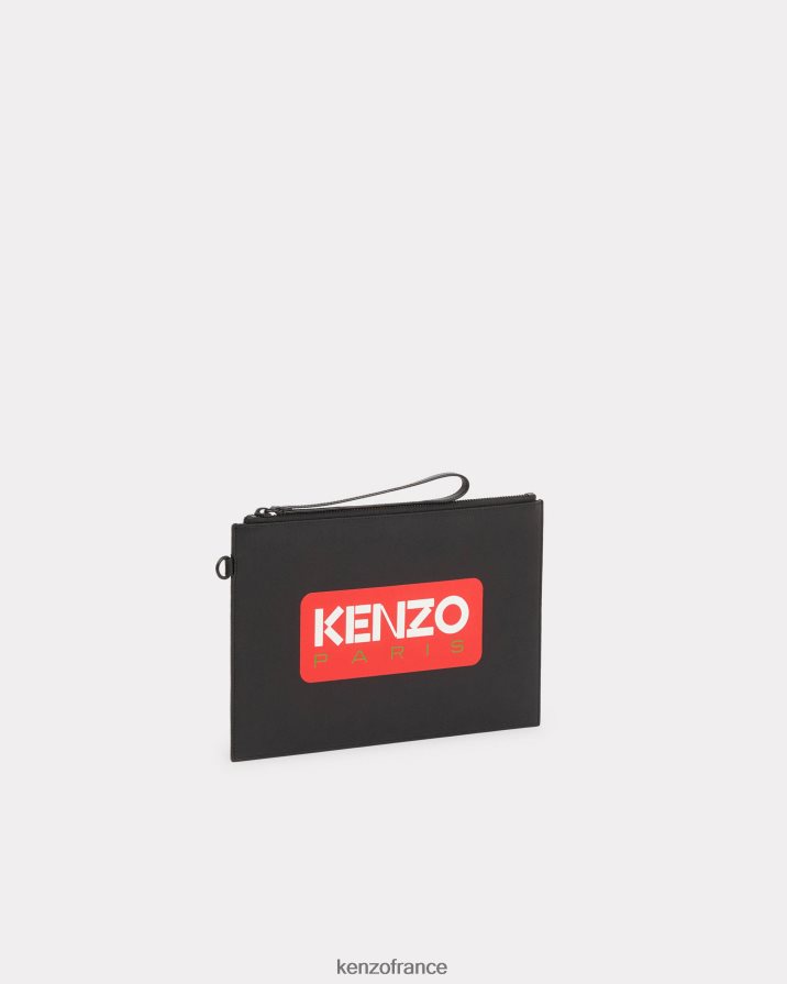 accessoires Kenzo grande pochette en cuir paris noir unisexe LFF6X0881