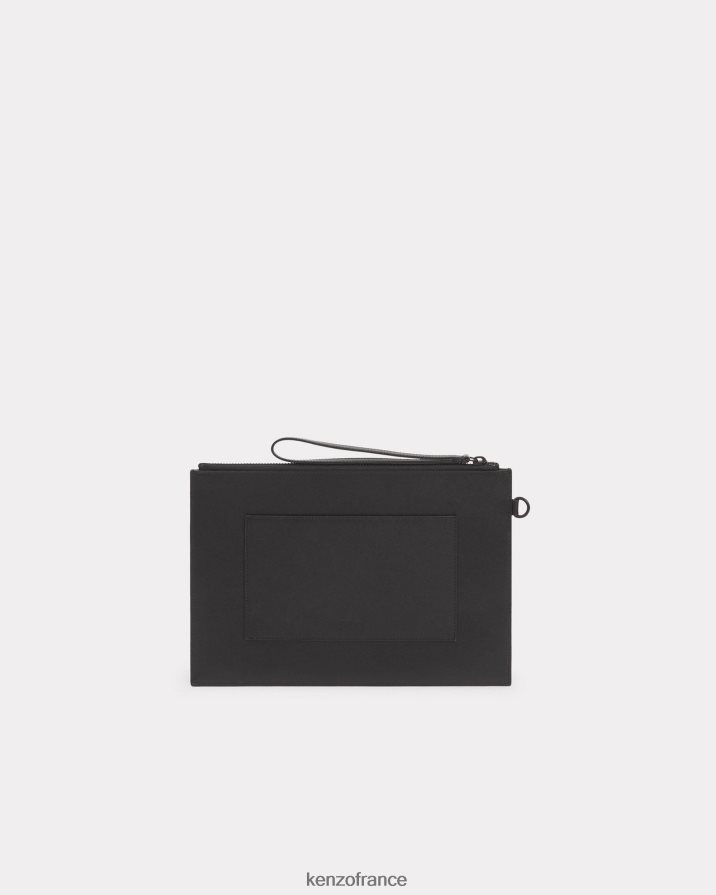 accessoires Kenzo grande pochette en cuir paris noir unisexe LFF6X0881